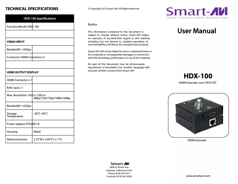 Page n°1 - Mode d'emploi Smart-AVI HDX-100