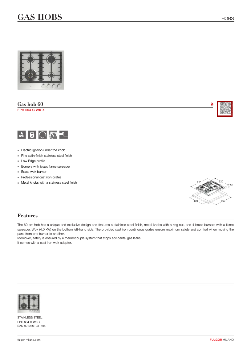 Page n°1 - Fiche technique Fulgor Milano FPH 604 G WK X
