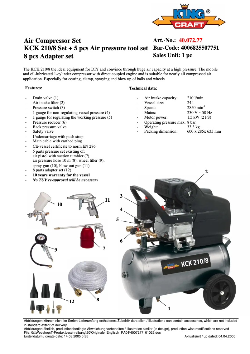 Página 1 del manual Manual de usuario King Craft KCK 210/8