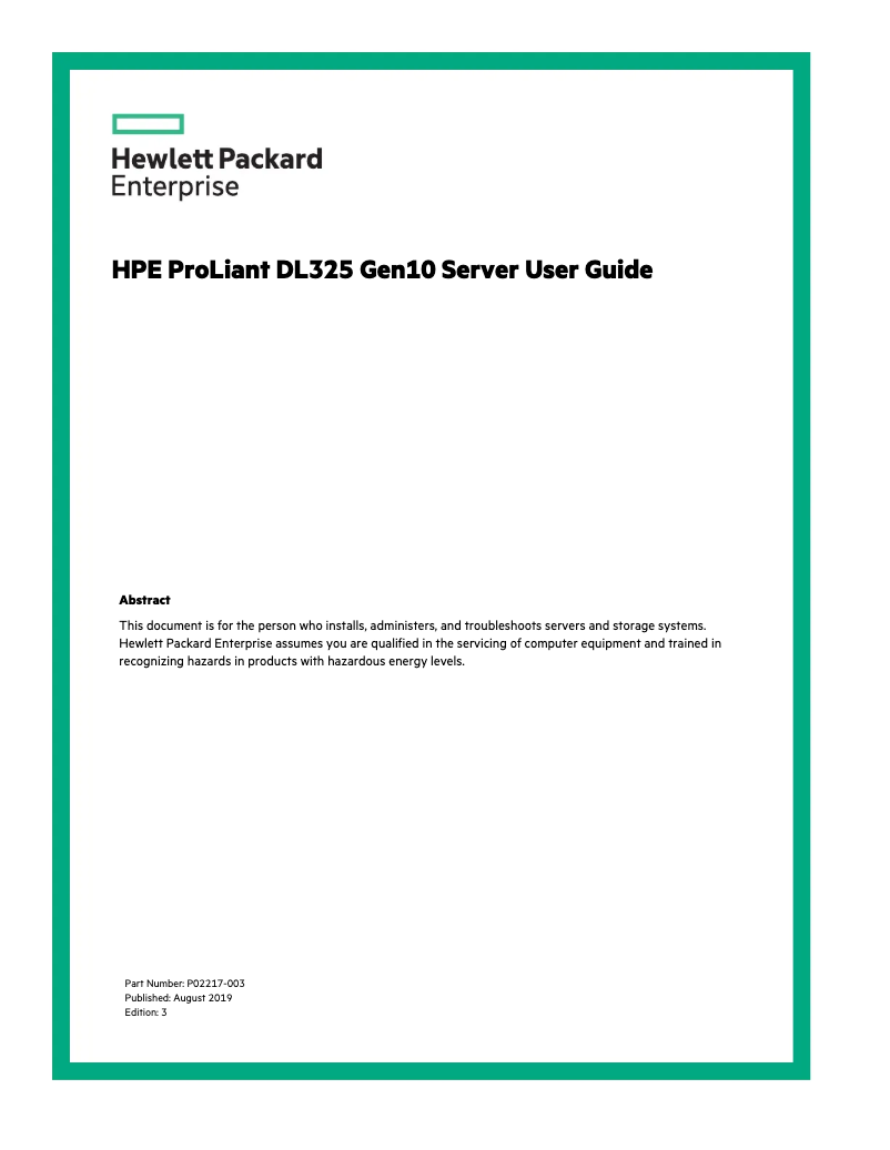 Page n°1 - Manuel utilisateur HP ProLiant DL325 G10