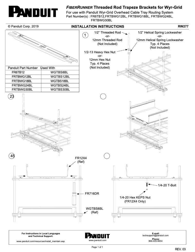 Page 1 de la notice Manuel utilisateur Panduit FRTBWG12BL