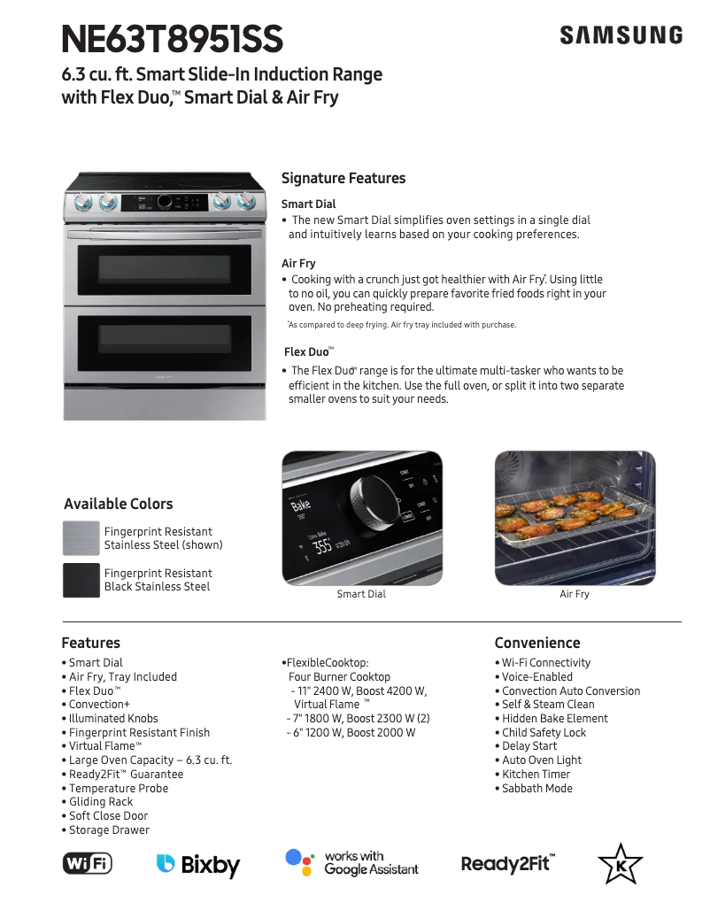 Page 1 de la notice Fiche technique Samsung NE63T8951SS