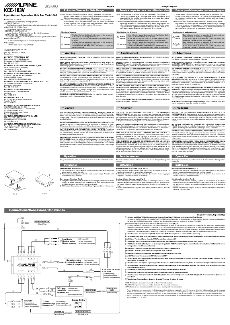 Page n°1 - Manuel utilisateur Alpine KCE-103V