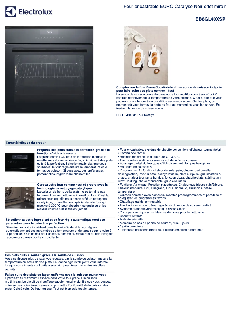 Page 1 de la notice Fiche technique Electrolux EB6GL40XSP