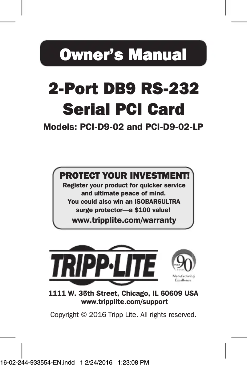 Page 1 de la notice Manuel utilisateur Tripp Lite PCI-D9-02