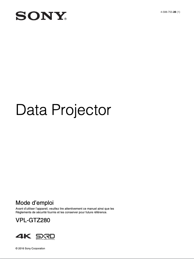 Image de la première page du manuel de l'appareil VPL-GTZ280