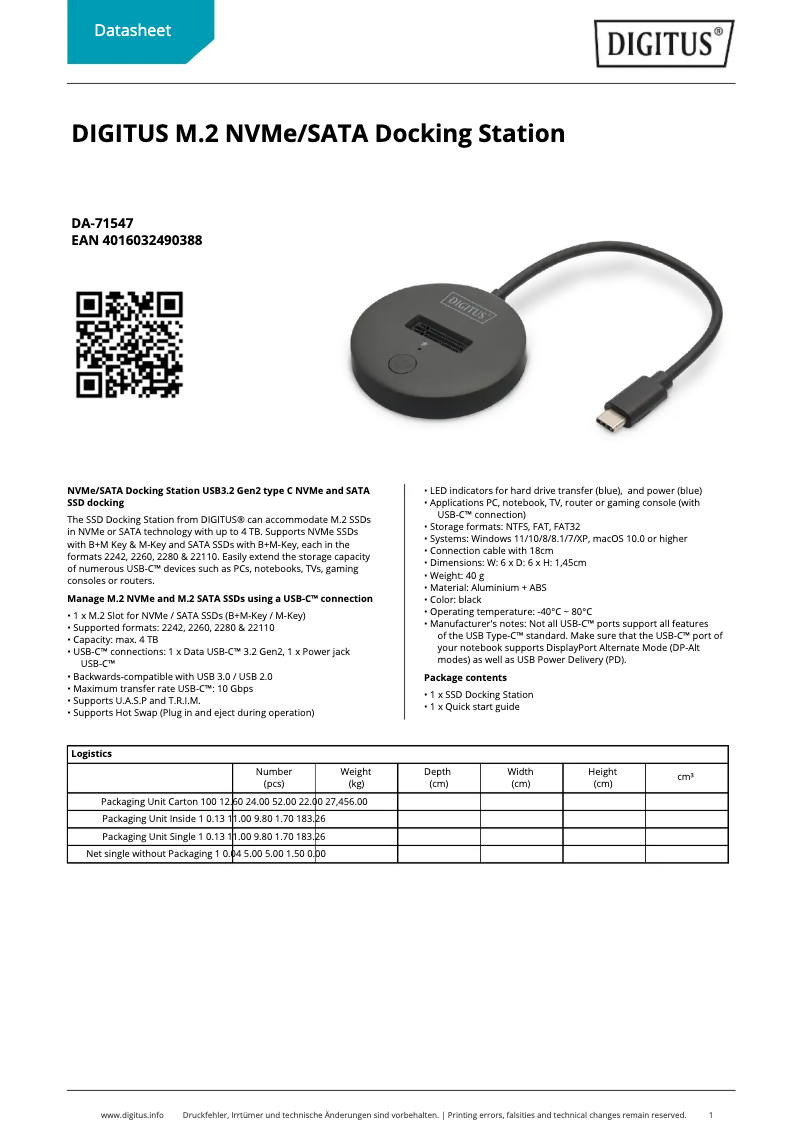 Page n°1 - Fiche technique Digitus DA-71547