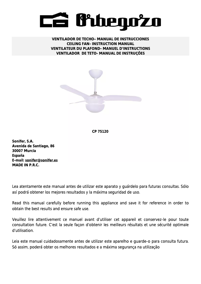 Page n°1 - Manuel utilisateur Orbegozo CP 75120
