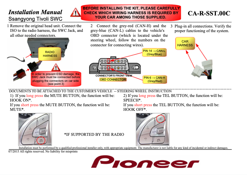 Page n°1 - Manuel utilisateur Pioneer CA-R-SST.00C