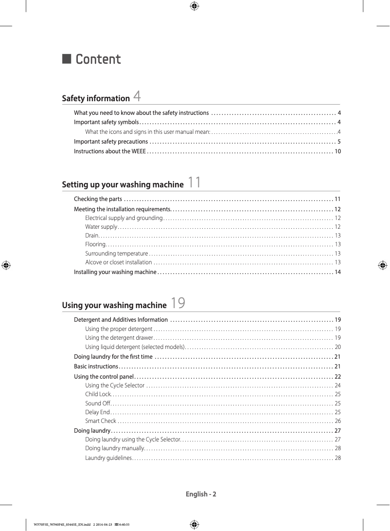 Page n°1 - Guide de démarrage rapide Samsung WF60F4ECW2W