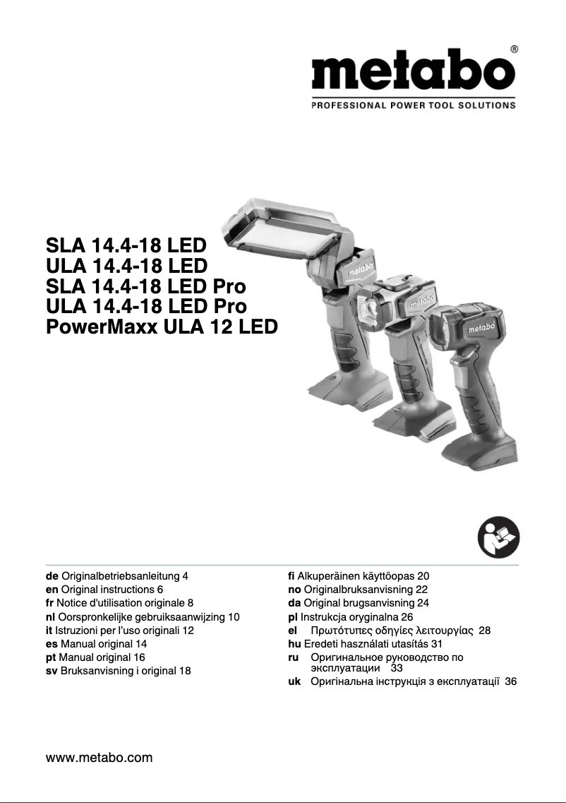 Page 1 de la notice Manuel utilisateur Metabo PowerMaxx ULA 12 LED