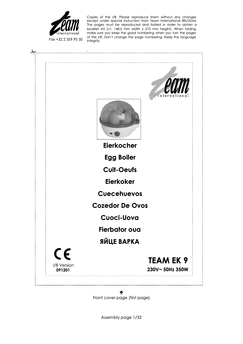 Page 1 de la notice Manuel utilisateur Team EK 9