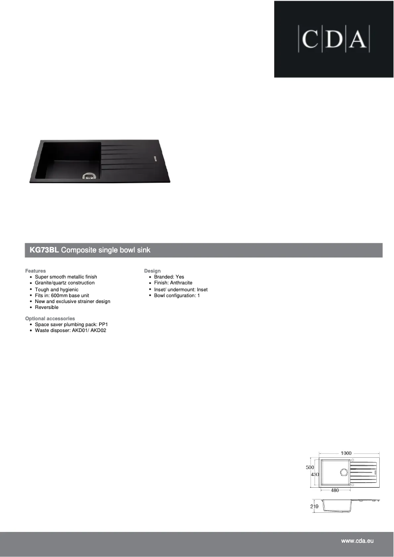 Page n°1 - Fiche technique CDA KG73BL