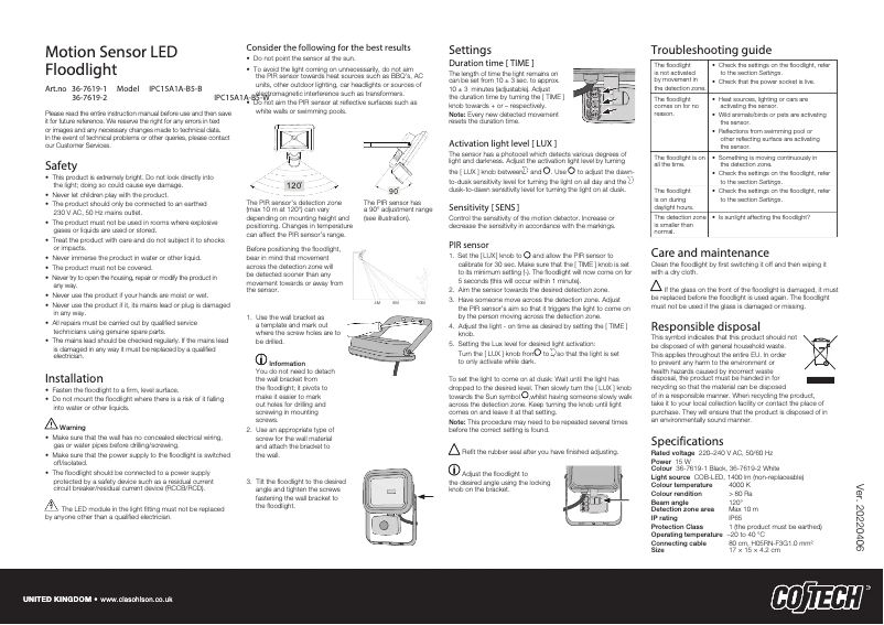 Page n°1 - Manuel utilisateur Cotech IPC15A1A-B5