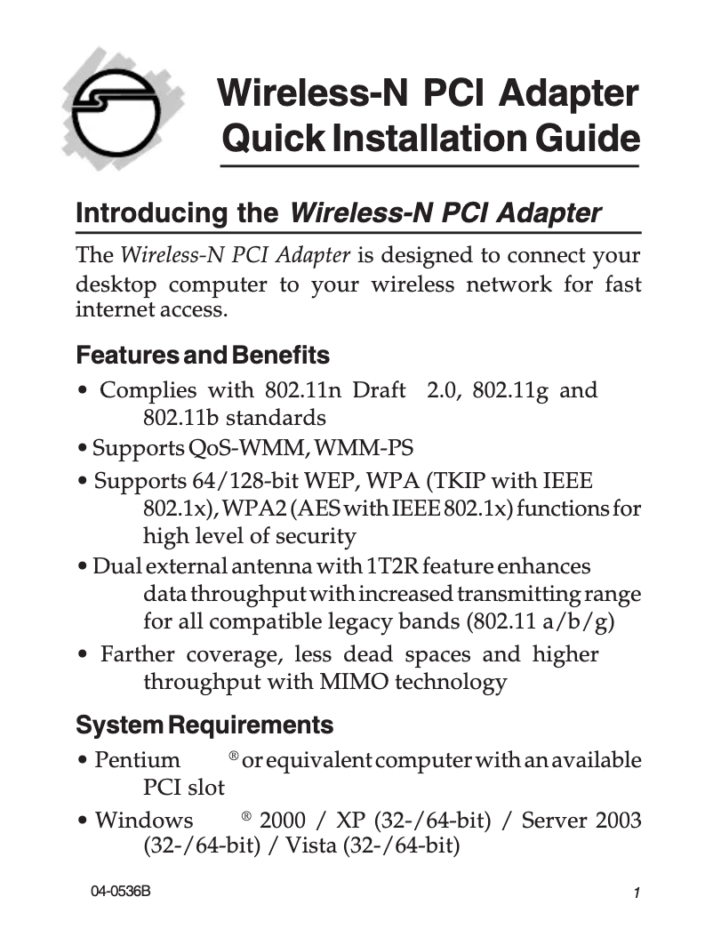 Page n°1 - Manuel utilisateur Siig CN-WR0312-S1
