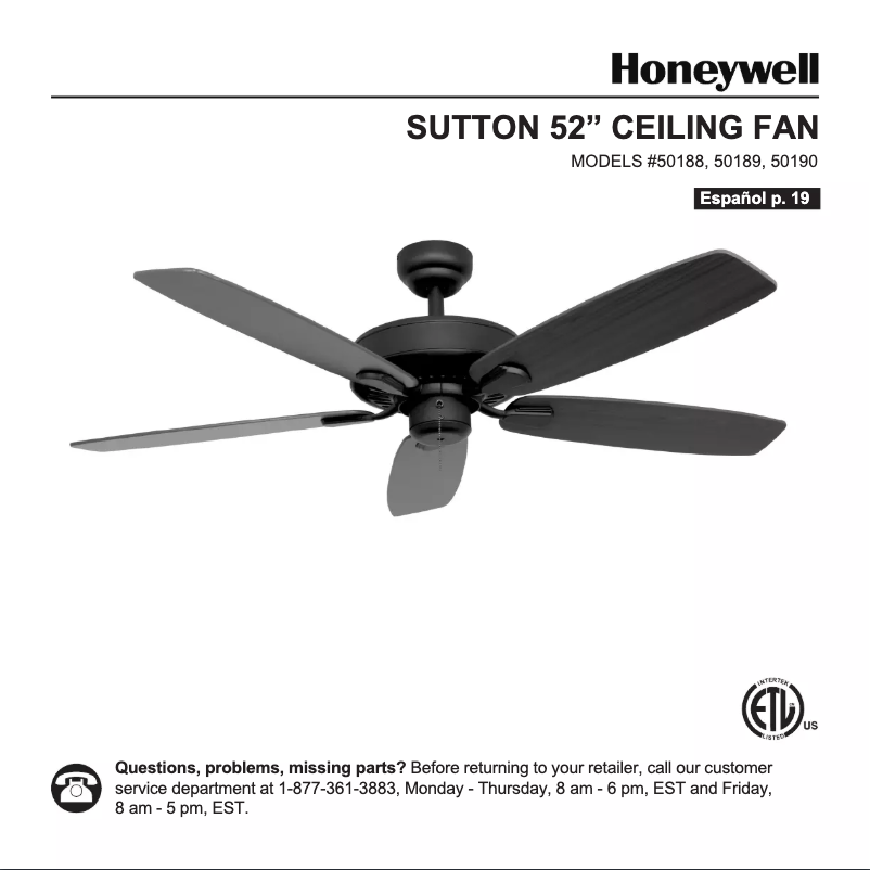 Page 1 de la notice Manuel utilisateur Honeywell Sutton 50189