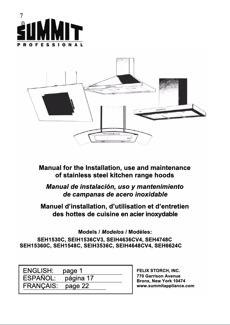 Page n°1 - Manuel utilisateur Summit SEH1530C