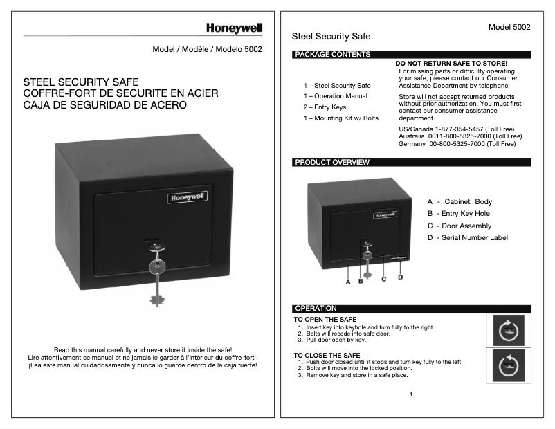 Page 1 de la notice Manuel utilisateur Honeywell 5002