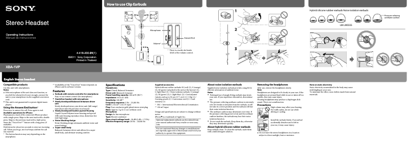 Page n°1 - Manuel utilisateur Sony XBA-1VP