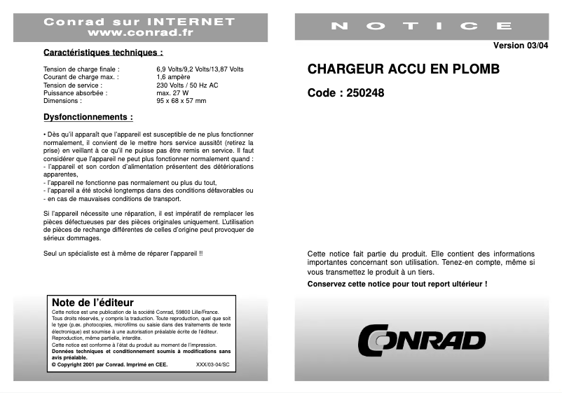 Page n°1 - Manuel utilisateur H-Tronic AL 1600