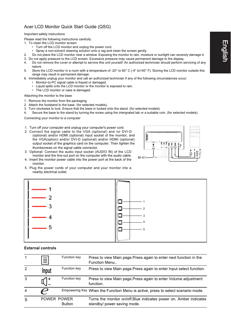 Página 1 del manual Guía de inicio rápido Acer ET241Y
