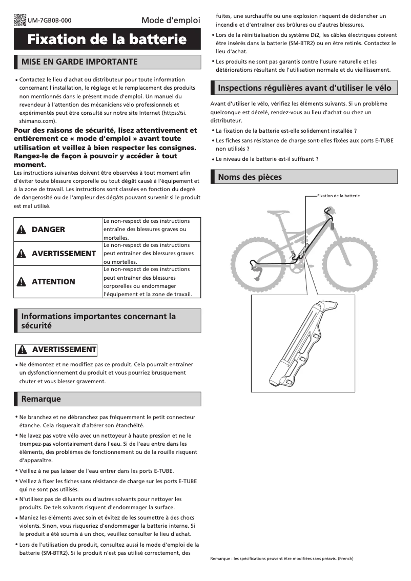 Page n°1 - Manuel utilisateur Shimano SM-BTC1