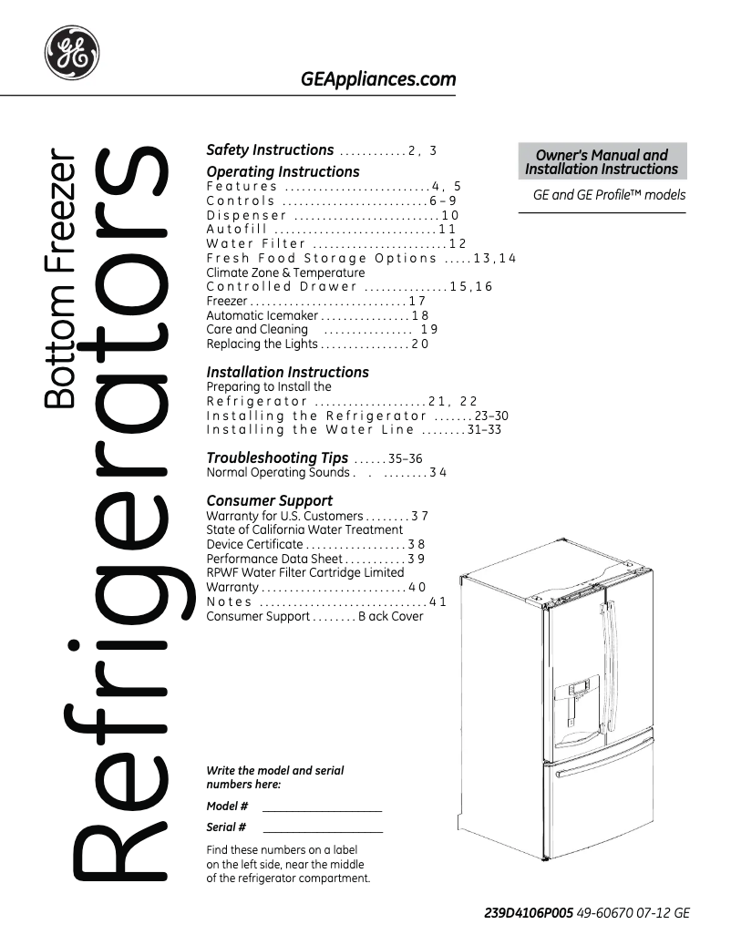 Page 1 de la notice Manuel d'utilisation et d'entretien GE DFSF9VKBBB