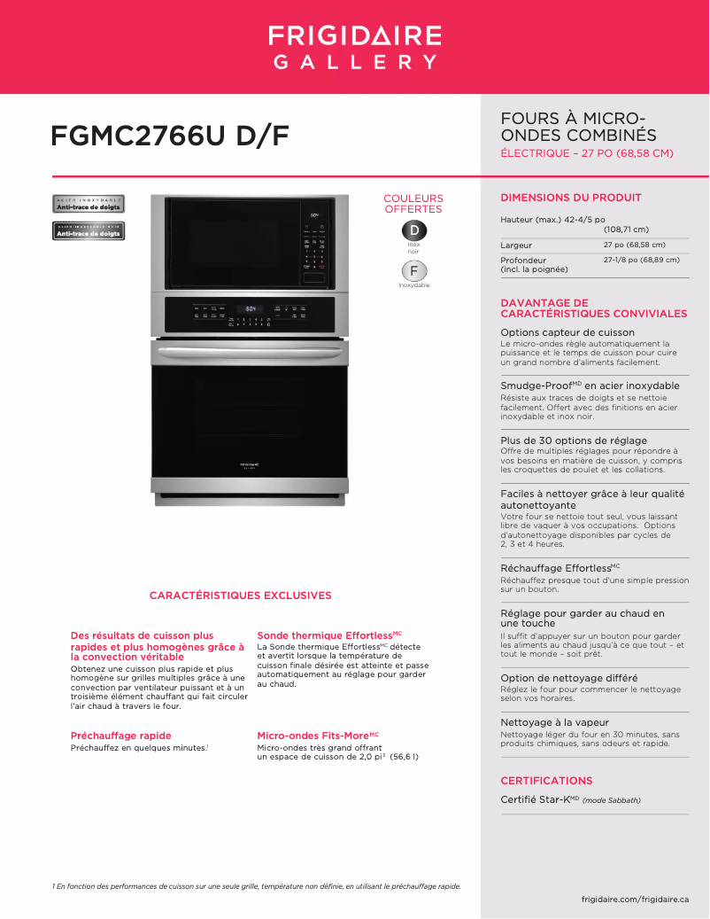 Page n°1 - Fiche technique Frigidaire FGMC2766UF