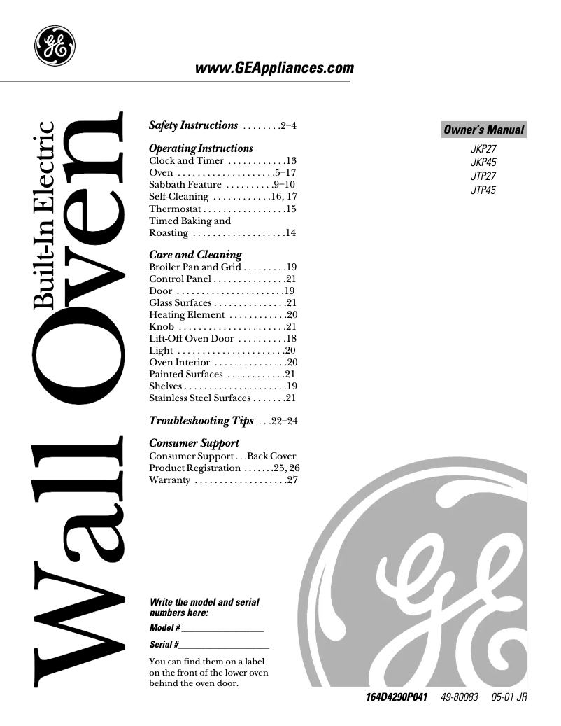 Página 1 del manual Manual de uso y mantenimiento GE JKP45WDWW