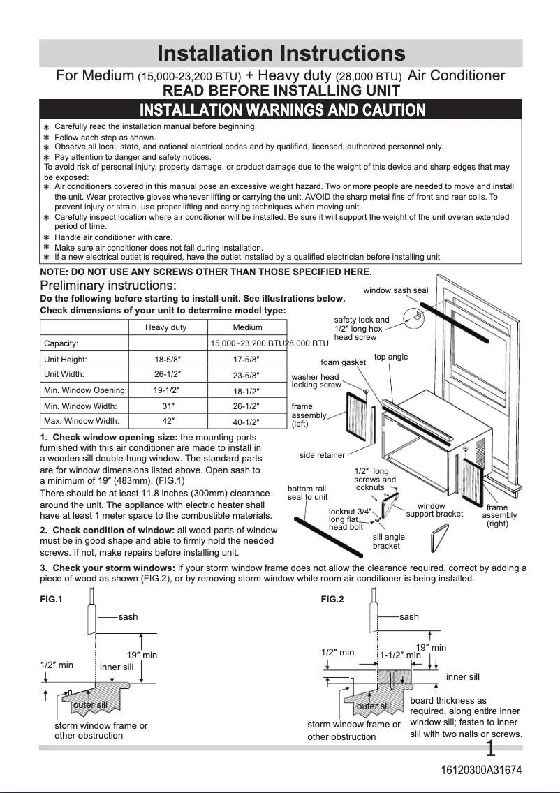 Page 1 de la notice Guide d'installation Frigidaire FHWH184WB2