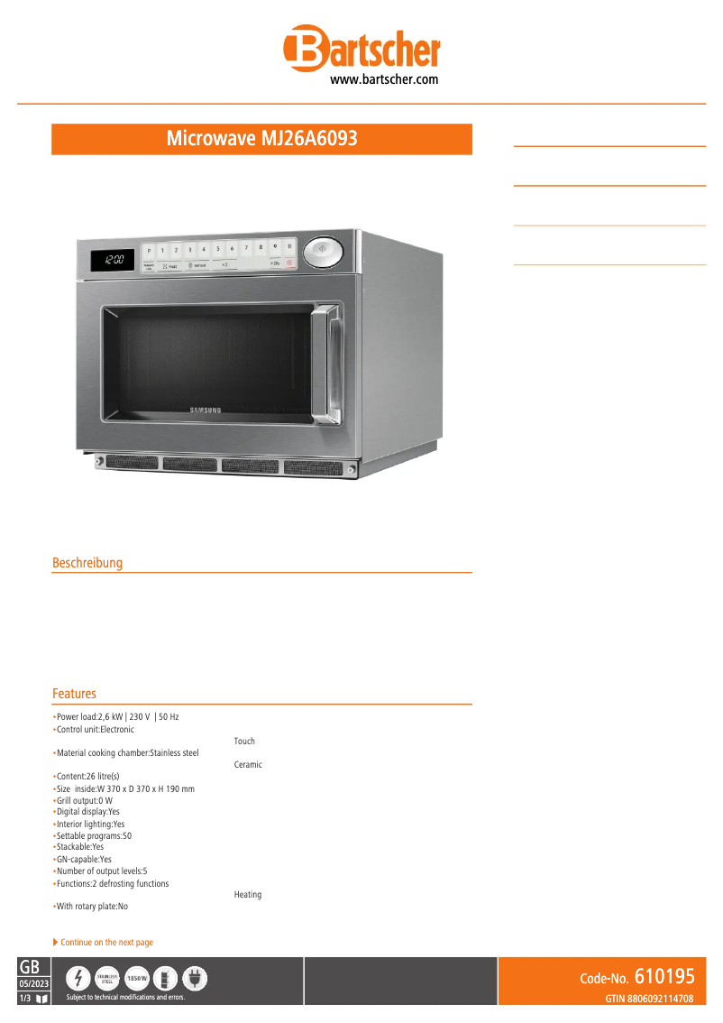 Image de la première page du manuel de l'appareil MJ26A6093