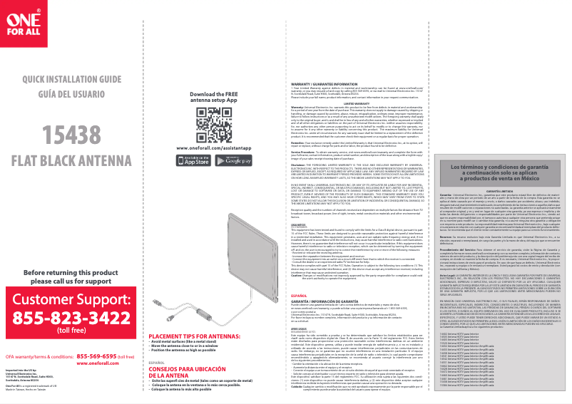 Page n°1 - Manuel utilisateur One for all 15438