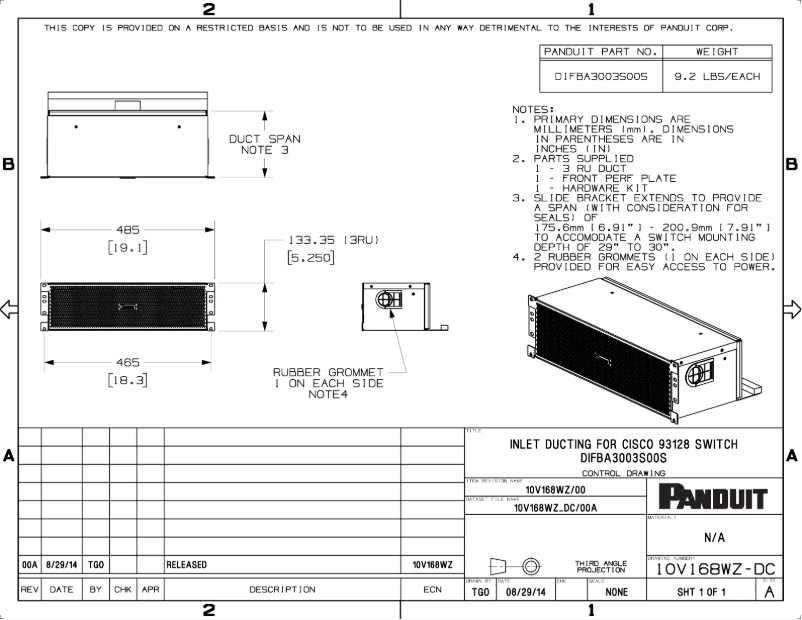 Page 1 de la notice Dessin technique Panduit DIFBA3003S00S