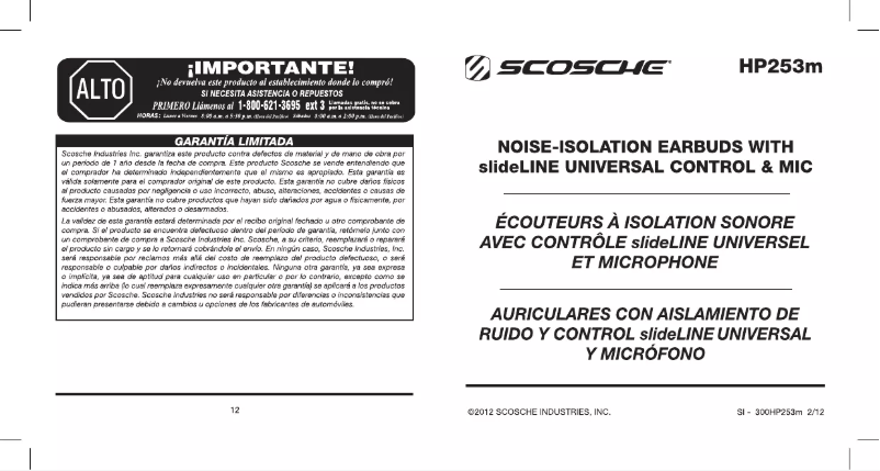 Page 1 de la notice Manuel utilisateur Scosche HP253MD