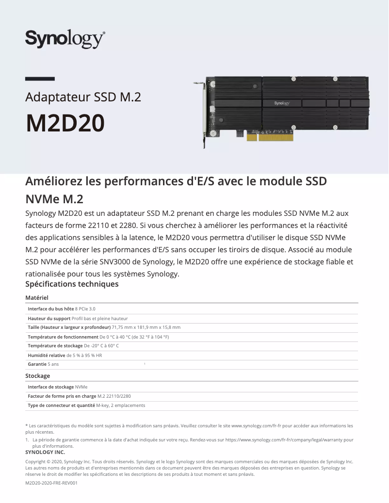 Page n°1 - Fiche technique Synology M2D20