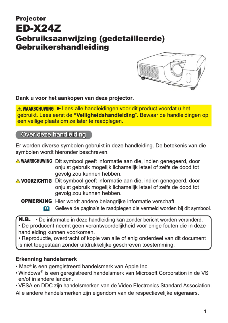 Page 1 de la notice Manuel utilisateur Hitachi ED-X24ZEP