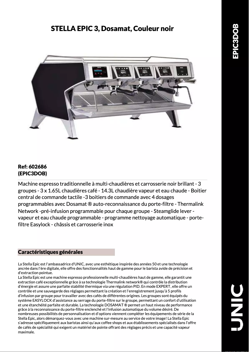 Page n°1 - Fiche technique UNIC STELLA EPIC 3