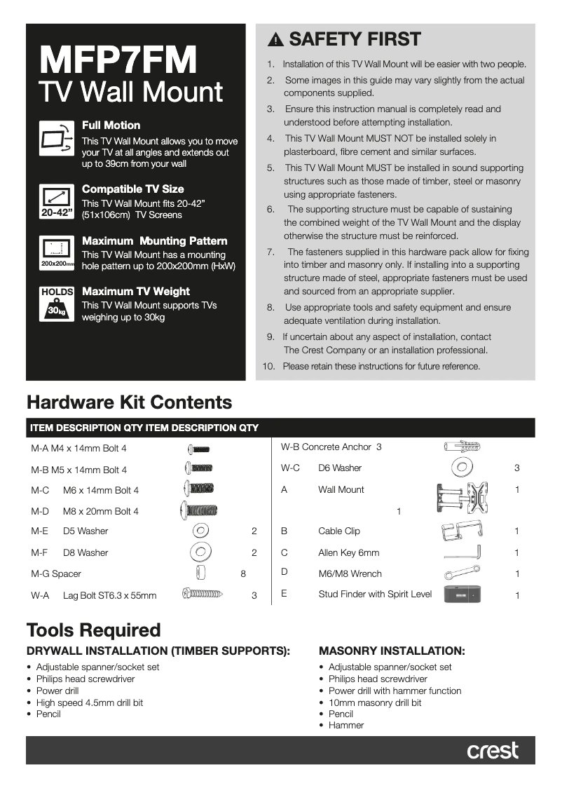 Page 1 de la notice Manuel utilisateur Crest MFP7FM