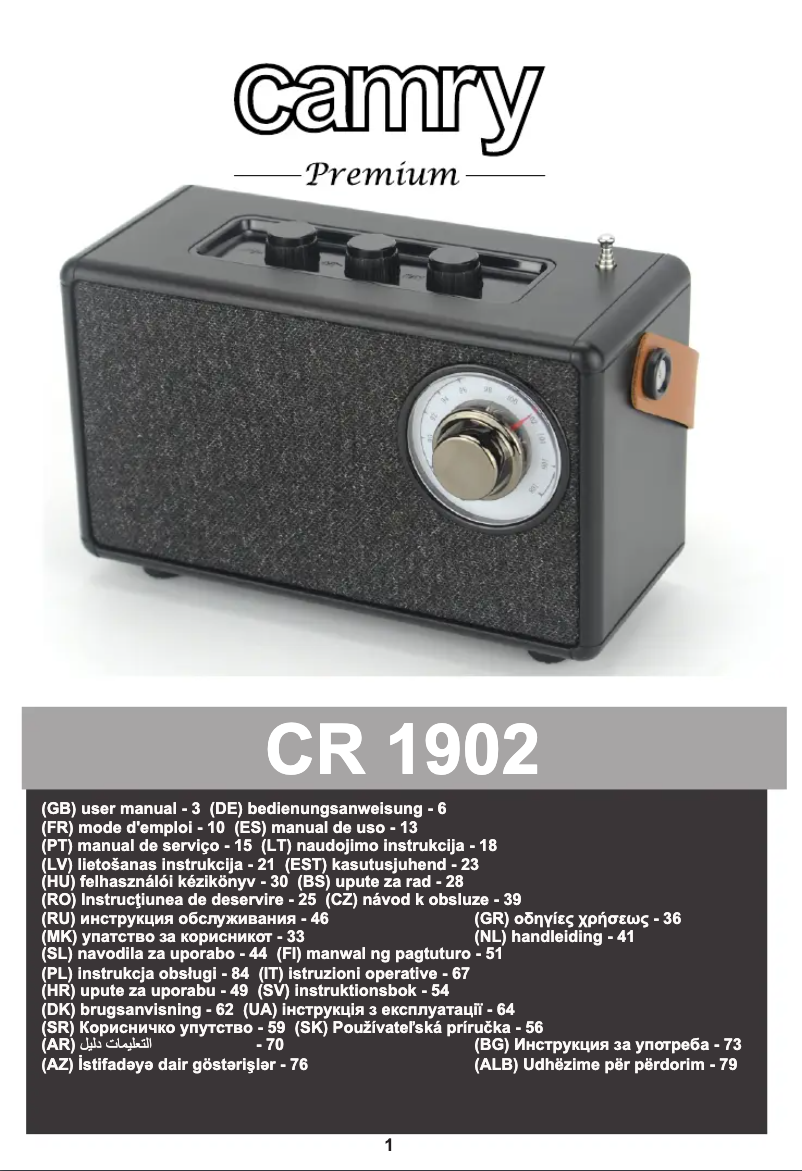 Page 1 de la notice Manuel utilisateur Camry CR 1902