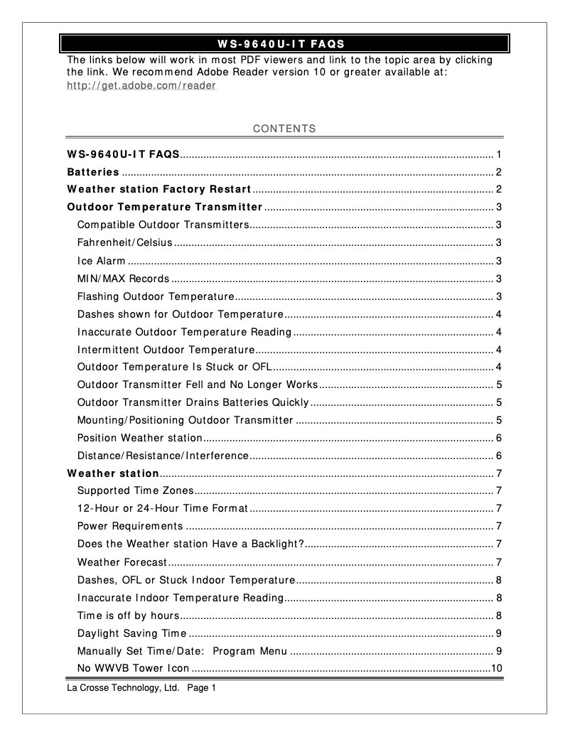 Page n°1 - FAQ La Crosse Technology WS-9640U-IT