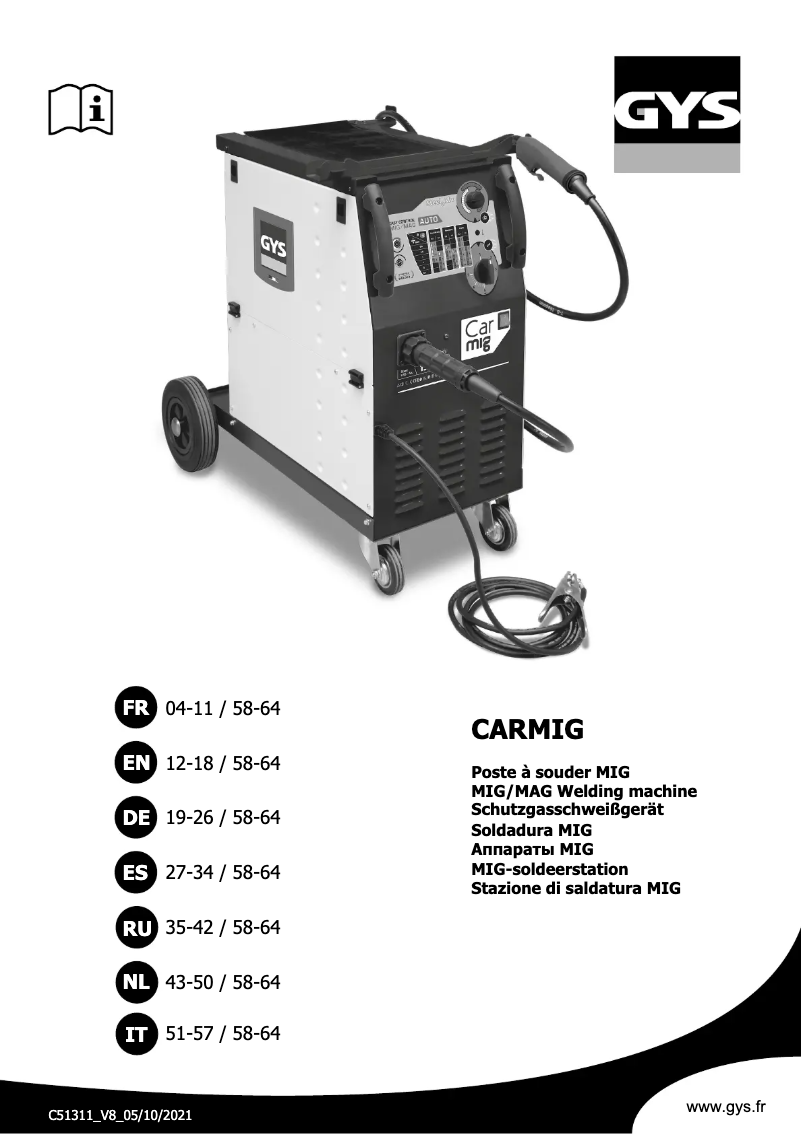 Page 1 de la notice Manuel utilisateur GYS Carmig