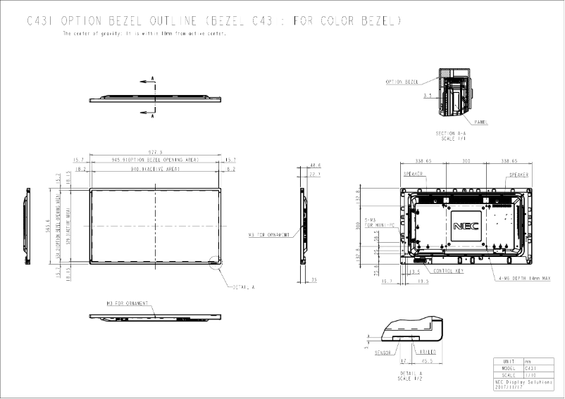 Page 1 de la notice Dessin technique NEC MultiSync C431
