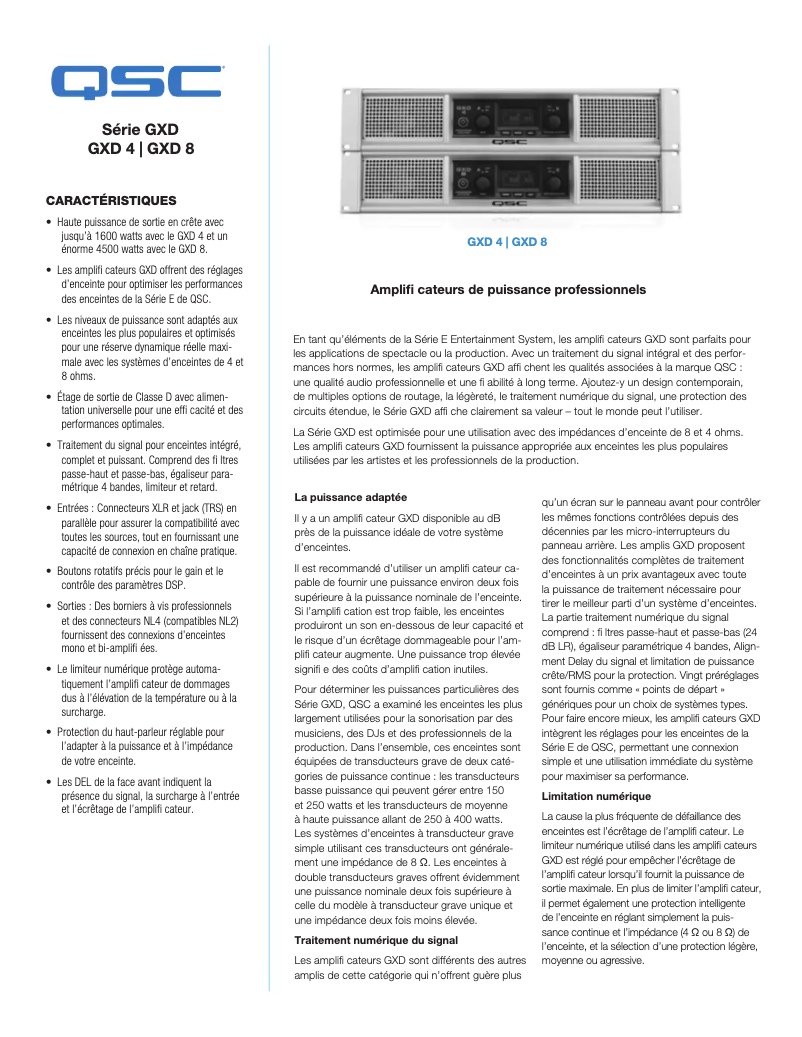 Page 1 de la notice Fiche technique QSC GXD 4