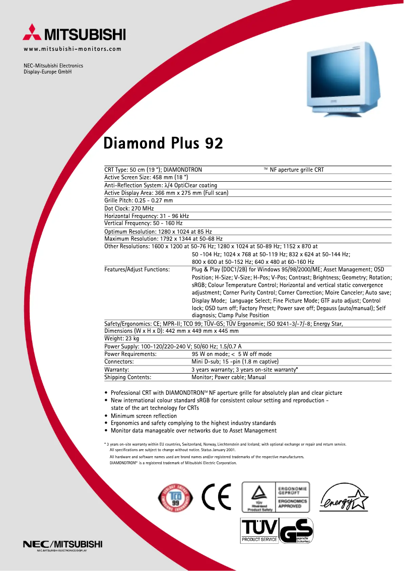 Imagen de la primera página del manual del dispositivo Diamond Plus 92