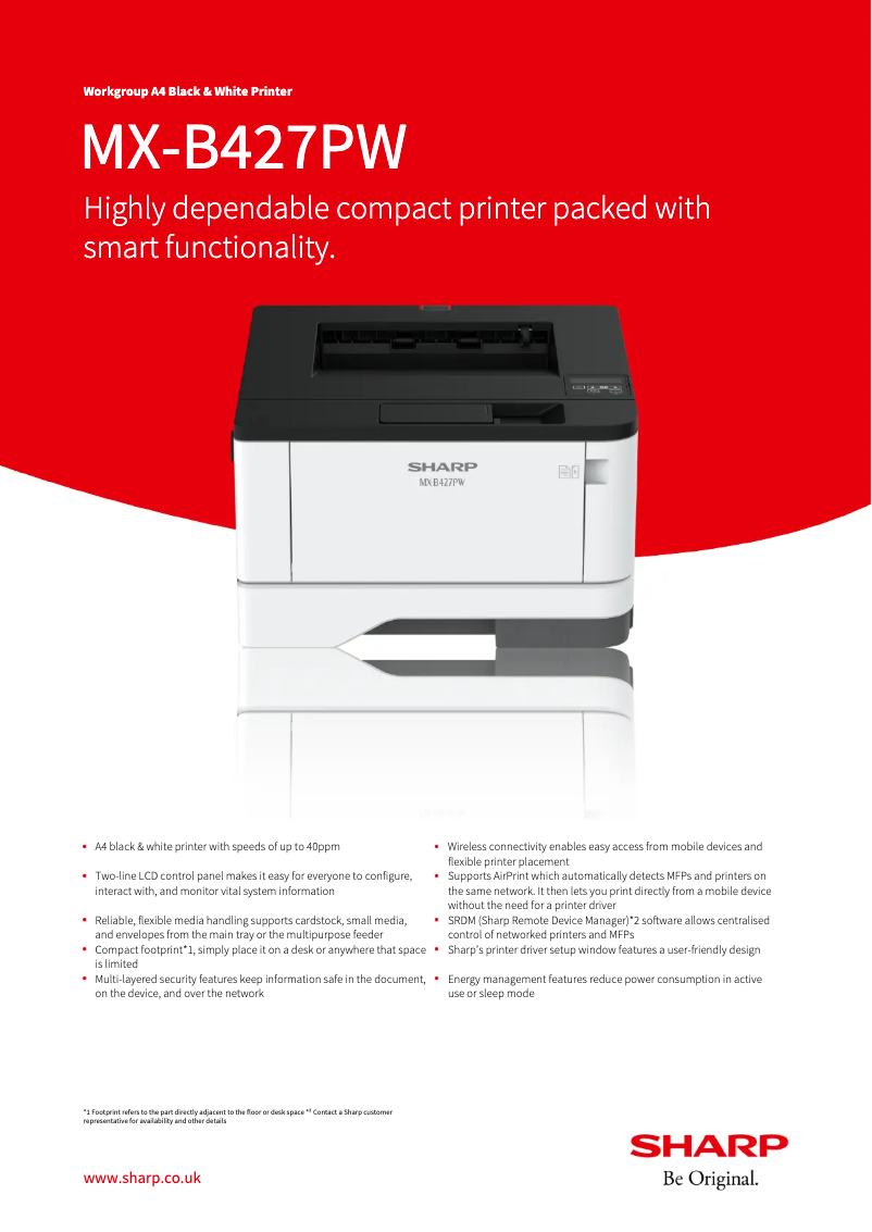 Page 1 de la notice Fiche technique Sharp MX-B427PW