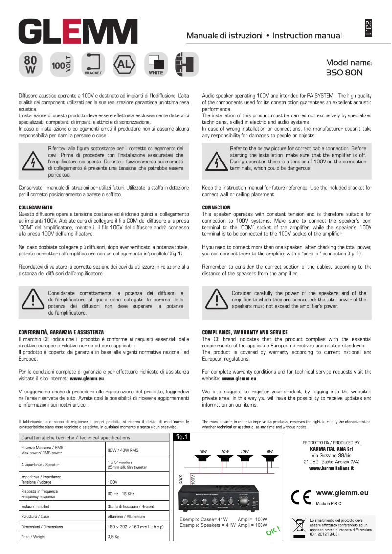 Page n°1 - Manuel utilisateur Glemm BSO 80N