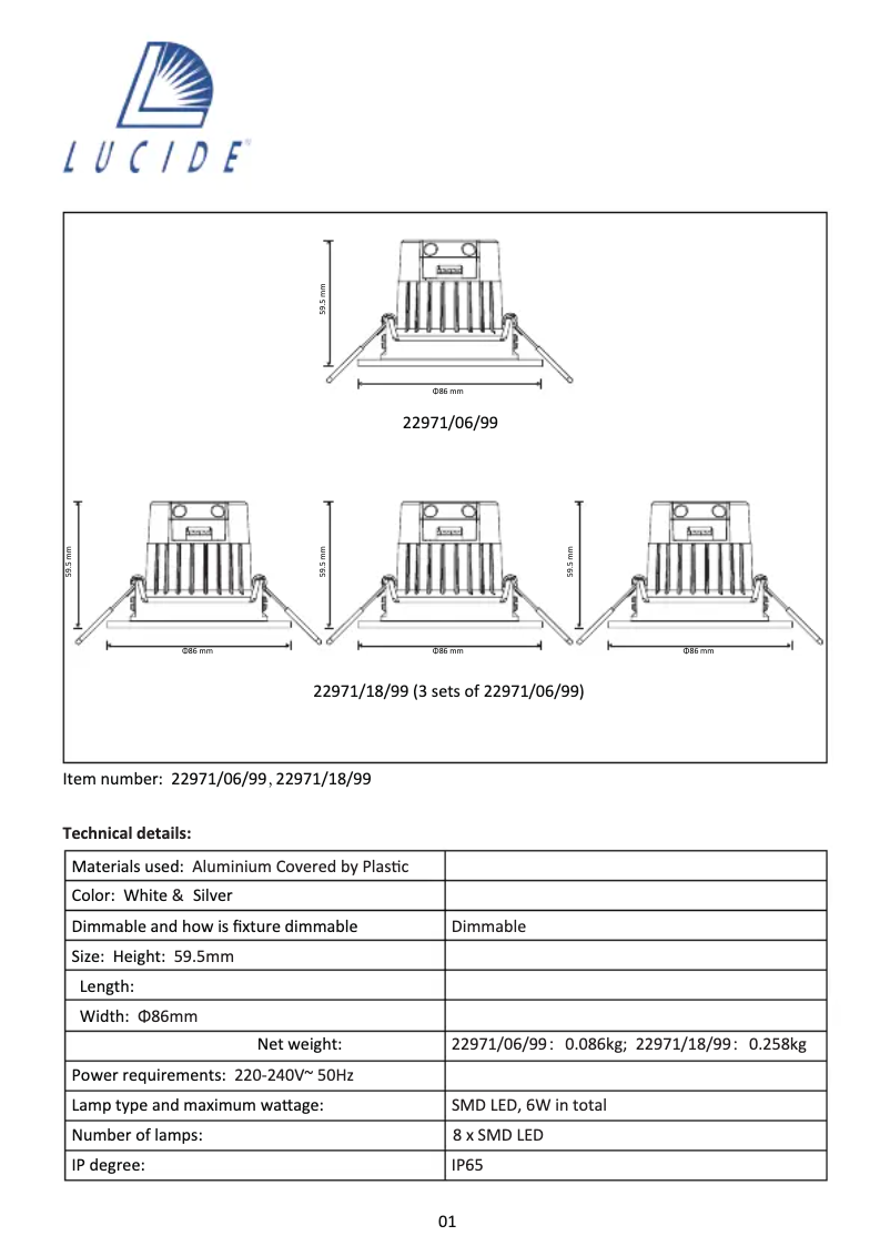 Page 1 de la notice Manuel utilisateur Lucide Inky 22971/18/99