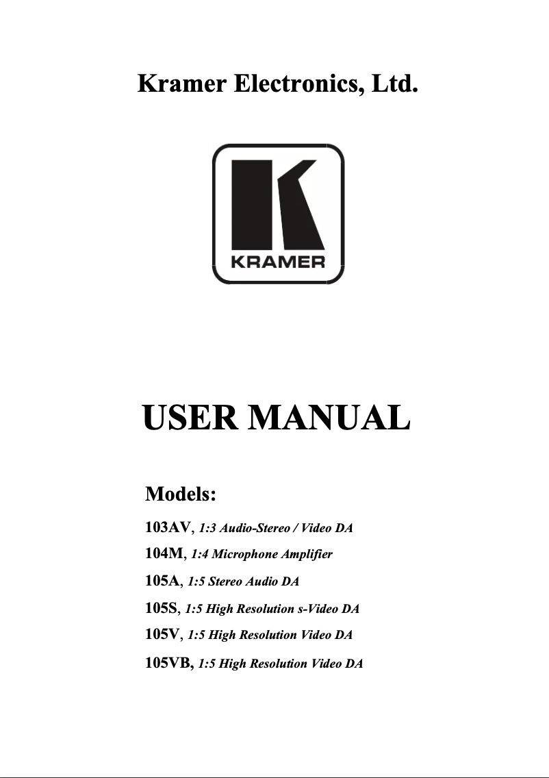 Page n°1 - Manuel utilisateur Kramer 105VB