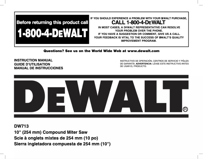 Page 1 de la notice Manuel utilisateur DeWalt DW713