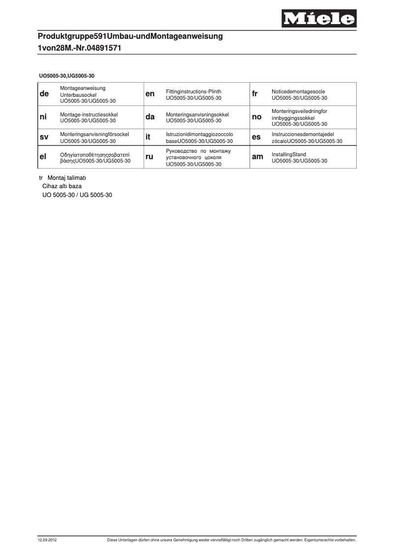 Page n°1 - Mode d'emploi Miele UO 5005-30